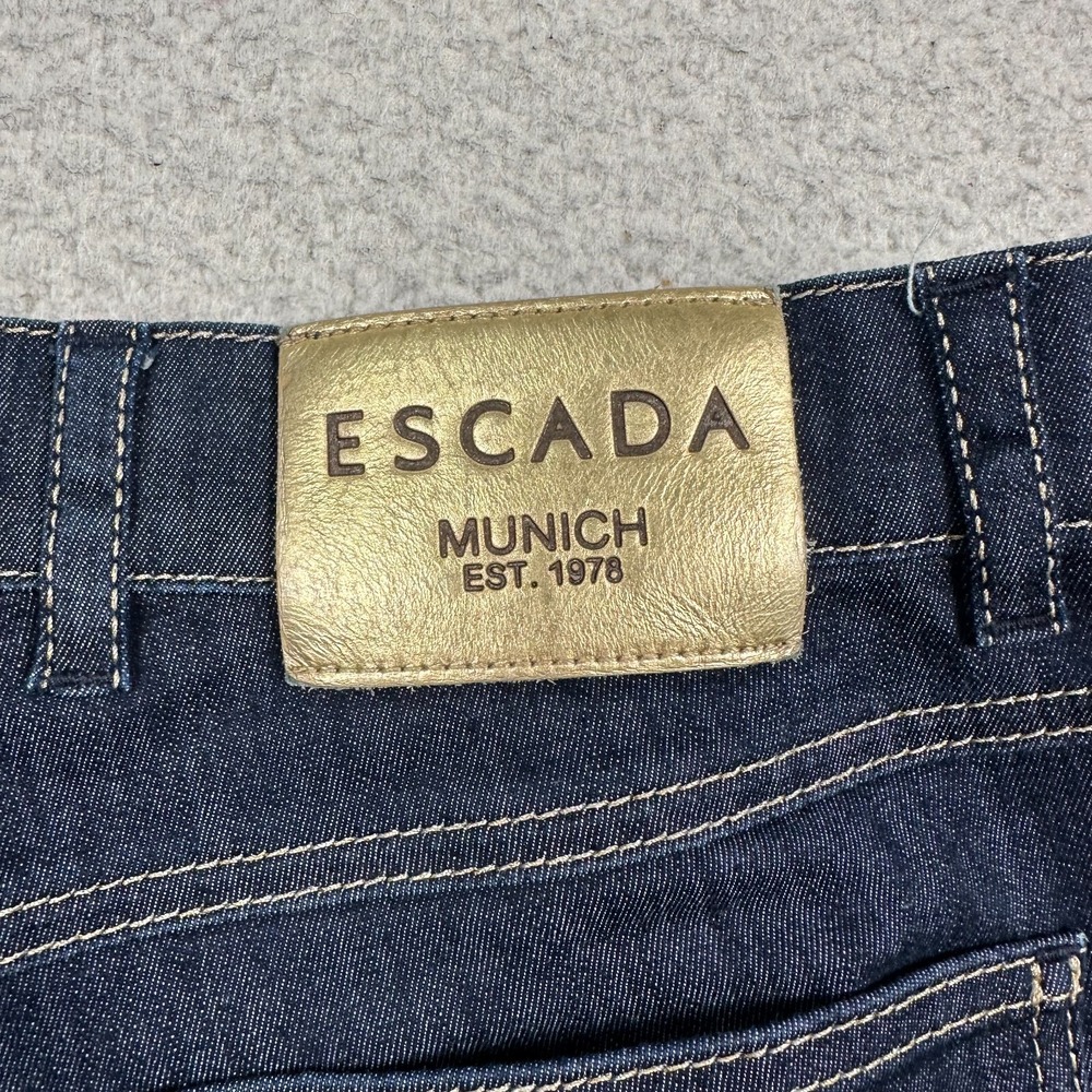 Escada Munich Jeans Womens‎ 40 (33X25) Straight Crop Gold Eyelet Dark Wash Blue